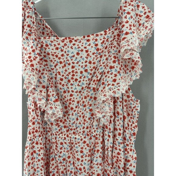 Old Navy 2X Dress Mini Open Back Pockets Ruffles Ditsy Floral Red White NWT - Picture 5 of 8
